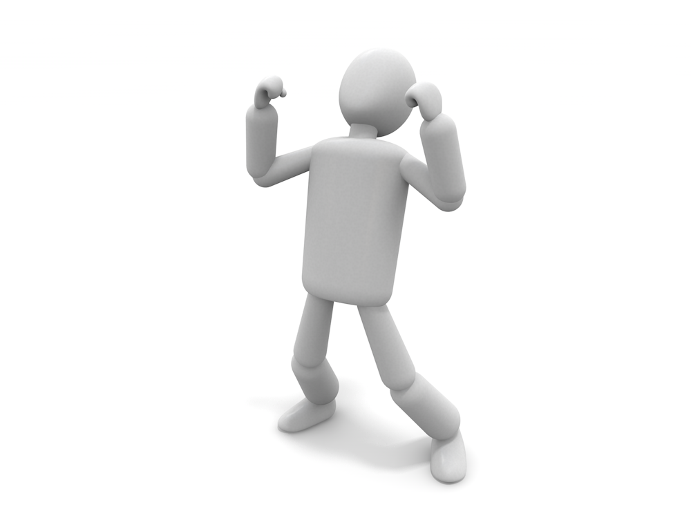 An illustration of a human figure bending over with both hands clenched