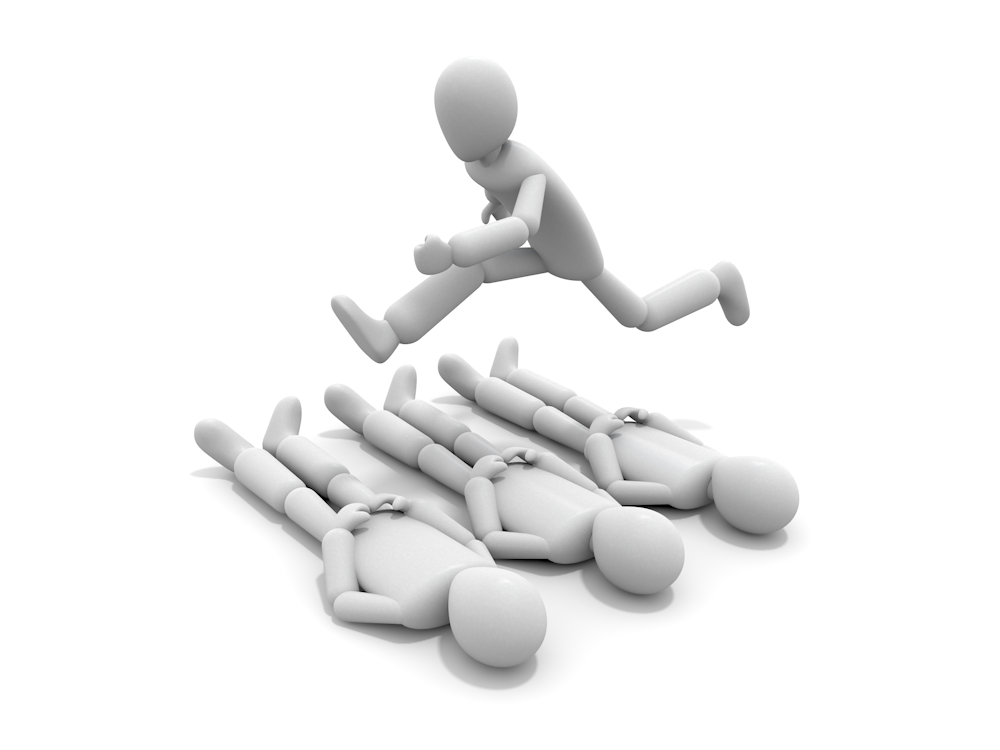 A simple illustration of a person jumping over several fallen people