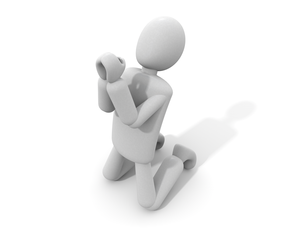 A simple illustration of a person kneeling and pleading with hands together