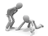 An illustration of a human figure looking down on the ground and another human figure looking down to encourage it