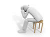 Illustration of a human sitting on a stool holding his head