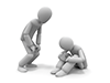 Illustration of a human figure talking to a crouching human figure