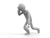 Illustration of a human figure walking with slumped shoulders and hands on face