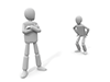 An illustration of a human figure with arms folded and a human figure with hands on hips facing each other