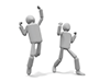 A simple illustration of a person jumping vigorously and a person preparing to jump