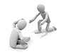A simple illustration of a person reaching out a hand to a person sitting down