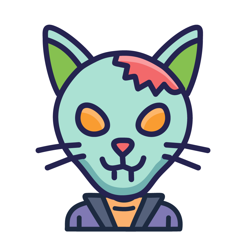ハロウィンのゾンビ猫のアイコン、無料イラスト、背景透明