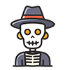 ハロウィンの帽子をかぶったガイコツ、無料イラスト、背景透明