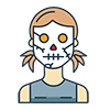 ハロウィンの女性ガイコツのアイコン、無料イラスト、背景透明