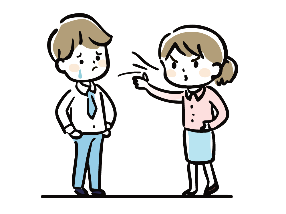 激しい口調で男性を責める女性のイラスト