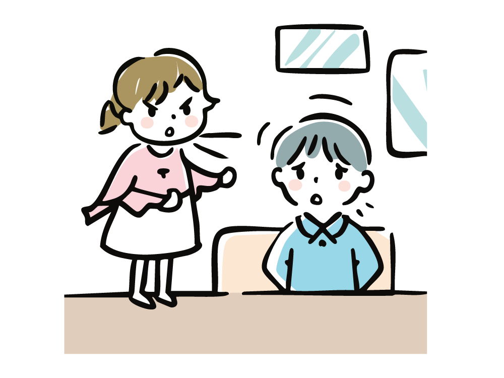 怒って男性を指差す女性のイラスト