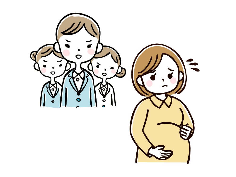 妊娠中の女性を冷たい視線で見る同僚たちのイラスト