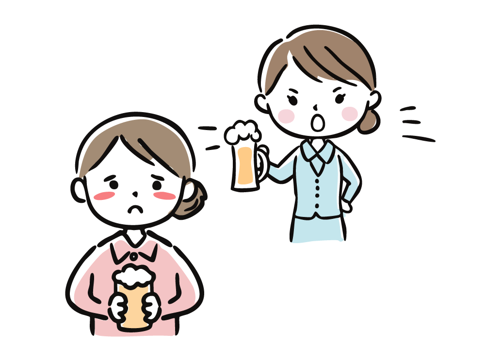 ビールを強要されて嫌がっている女性のイラスト