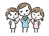 複数の女性に責められて困惑する女性のイラスト