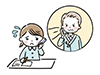電話口で怒鳴る顧客と困惑する女性社員のイラスト