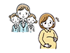 妊娠中の女性を冷たい視線で見る同僚たちのイラスト