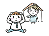 怒って夫を指差す妻と頭を抱える夫のイラスト
