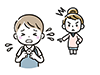 泣いて怯える子供と怒って指さす女性のイラスト