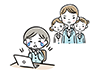 複数の同僚からいじめを受けて泣いている中年の女性のイラスト