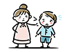 厳しい表情で子供を叱る母親のイラスト