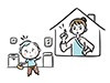 怒る母親から逃げるように家出する子供のイラスト