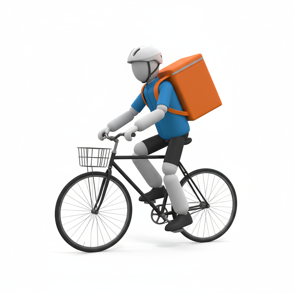 自転車に乗って配達する人物