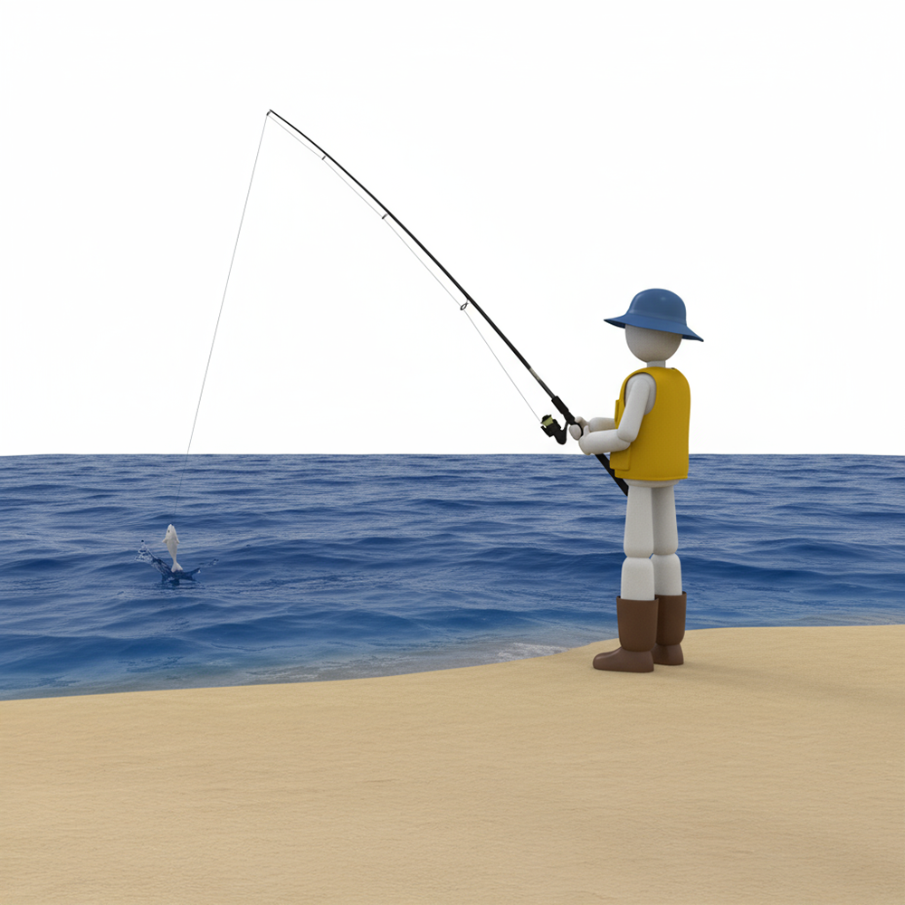 砂浜で釣りをする人物