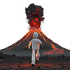 火山噴火から逃げる人物