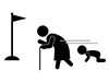 Baby-Grandmother Competition | Foot Race | Baby-Free Pictograms | Black and White Illustrations