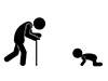 Old man and baby | Glittering | Face-to-face --Free pictogram | Black and white illustration