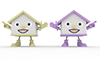 家キャラクター | マイホーム | 笑顔 | 指指す | 紫 | 家 | 3DCG - 不動産イラスト｜住宅・人物｜フリー素材