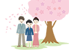 4月｜家族｜桜 - フリーイラスト｜人物・季節・イベント