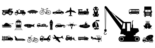 Illustrations of forklifts / factories / warehouses, etc. / Image material for heavy trucks and tanks. / A pictogram useful for making leaflets. / Light car / bus icon material. / Airplane / Aircraft related free illustrations.