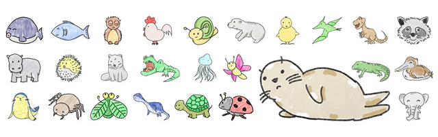 Manga style / Animal / Insects / Dinosaurs / Fish / Sea / Sky / Land / Crayons / Pictures