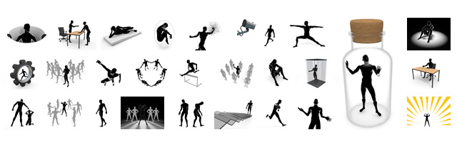 Silhouette of a person / Human action / Reason / Pose / Action / Illustration / 3D rendering / Dynamic feeling / Stylish / Simple image