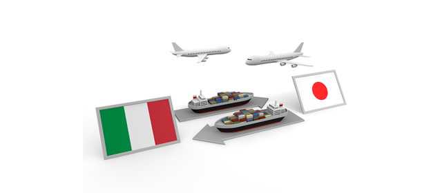 イタリア国/貿易/図解/飛行機/船/日本の国旗 - イラスト/写真/フリー素材/クリップアート/フォト/商用使用OK