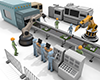 Move the machine ｜ Press the switch on the panel ｜ Factory work ――Industrial image Free illustration