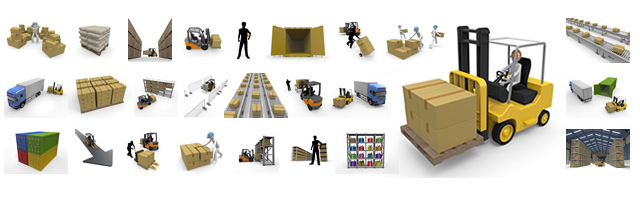 Lots of stock / Forklift transport / Belt conveyor / Machine / Warehouse / Indoor / Light work / License / Container / Quality control / Commercial use. / You can find the illustration you want.