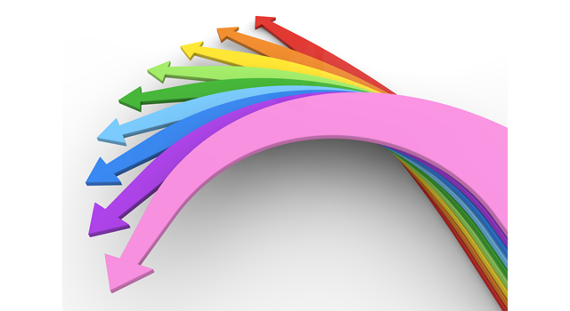 ピンクの矢印/9本が重なる/グリーン - イラスト / 3Dレンダリング / 無料 / ダウンロード / 写真 / 3DCG