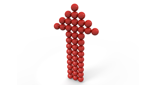 ボールが集まってできた矢印｜上向き｜伸びる - イラスト / 3Dレンダリング / 無料 / ダウンロード / 写真 / 3DCG