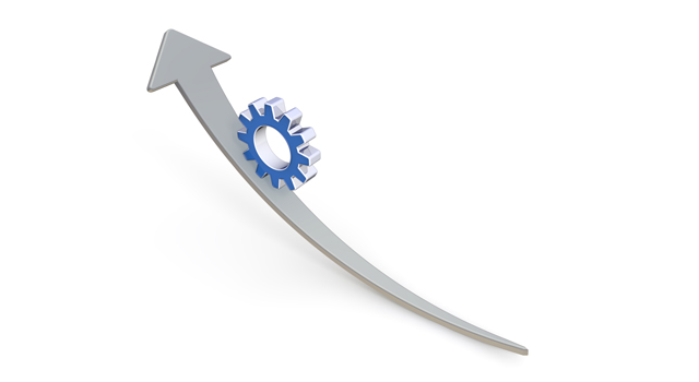 上向きに反る矢印｜歯車｜青色 - イラスト / 3Dレンダリング / 無料 / ダウンロード / 写真 / 3DCG