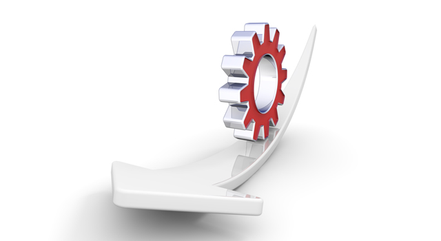 転がる歯車/反っている矢印/赤色 - イラスト / 3Dレンダリング / 無料 / ダウンロード / 写真 / 3DCG