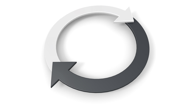 円状に沿った矢印/2つに分かれてる/白と黒 - イラスト / 3Dレンダリング / 無料 / ダウンロード / 写真 / 3DCG