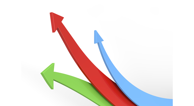 ゆるやかなカーブを描く矢印/グリーン/ブルー - イラスト / 3Dレンダリング / 無料 / ダウンロード / 写真 / 3DCG