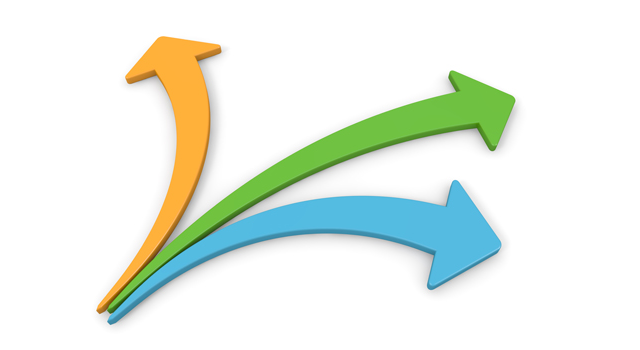 3個の矢印/イエロー/グリーン/ブルー - イラスト / 3Dレンダリング / 無料 / ダウンロード / 写真 / 3DCG