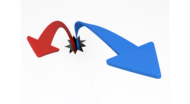 地面を割ってとびだす｜2本の矢印｜青と赤 - イラスト / 3Dレンダリング / 無料 / ダウンロード / 写真 / 3DCG