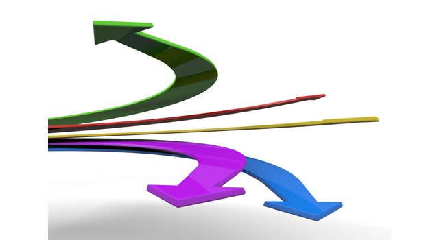 重なり合った矢印/5本/カーブ - イラスト / 3Dレンダリング / 無料 / ダウンロード / 写真 / 3DCG