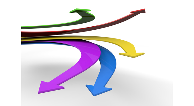 5本の矢印｜ゆるやかに曲がる｜下向き｜上向き - イラスト / 3Dレンダリング / 無料 / ダウンロード / 写真 / 3DCG