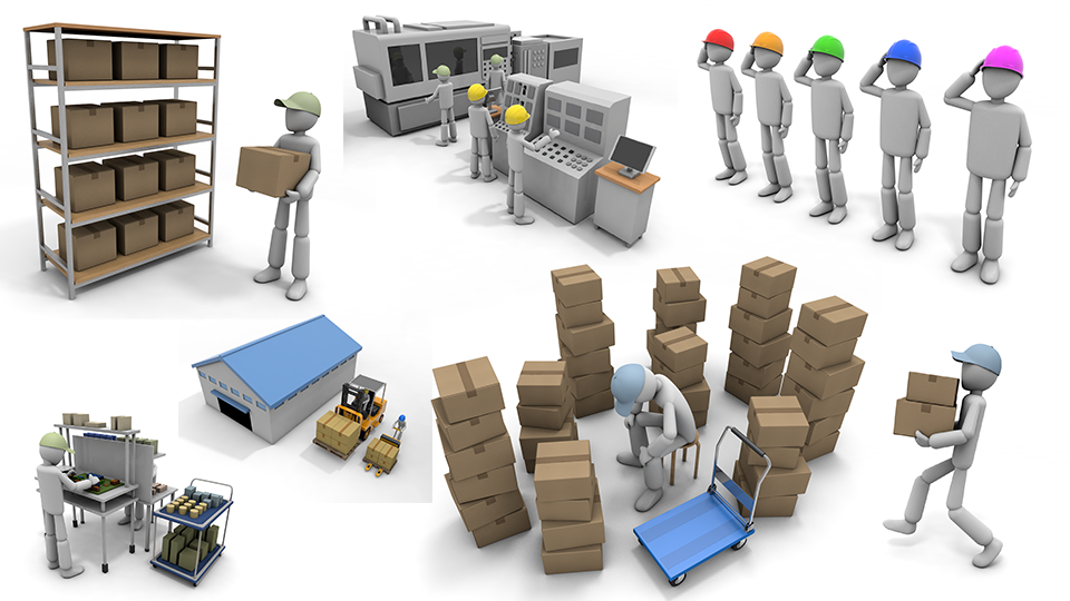 Warehouse / plant / person / precision_machinery / cardboard / tired / sick / morning_greeting / manufacturing_industry / machine / storage / Operator / illustration / free / PictArts