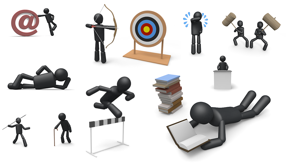 pictogram / pose / facial_expression / hurdle / senior_citizen / spear / hammer / nap / cry / reading / Lecture / free / illustration / PictArts